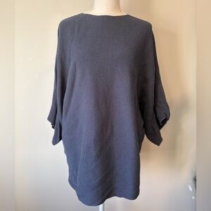 Oak + Fort Blue Ribbed Tunic Top XS Wide Sleeve Structured Minimalist